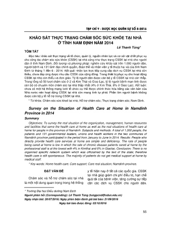 Khảo sát thực trạng chăm sóc sức khỏe tại nhà ở tỉnh Nam Định năm 2014