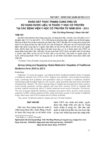 Khảo sát thực trạng cung ứng và sử dụng dược liệu vị thuốc y học cổ truyền tại các bệnh viện y học cổ truyền từ năm 2010 - 2012