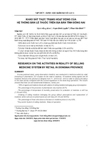 Khảo sát thực trạng hoạt động của hệ thống bán lẻ thuốc trên địa bàn tỉnh Đồng Nai