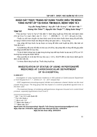 Khảo sát thực trạng sử dụng thuốc điều trị bệnh tăng huyết áp tại khoa tim mạch, bệnh viện 19 - 8