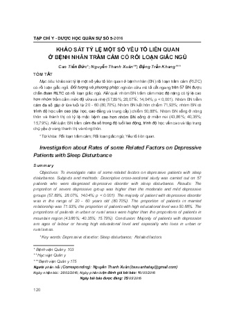Khảo sát tỷ lệ một số yêu tố liên quan ở bệnh nhân trầm cảm có rối loạn giấc ngủ