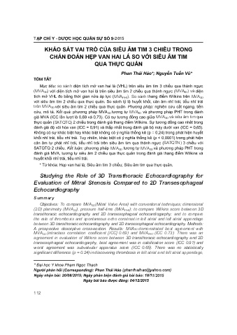 Khảo sát vai trò của siêu âm tim 3 chiều trong chẩn đoán hẹp van hai lá so với siêu âm tim qua thực quản