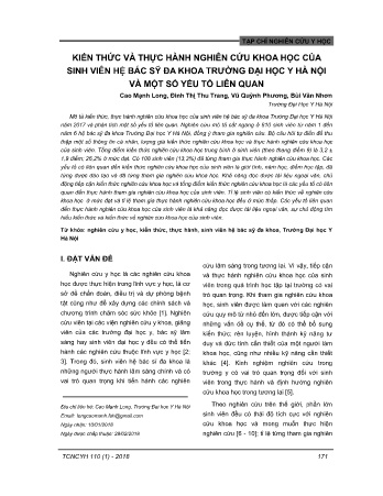 Kiến thức và thực hành nghiên cứu khoa học của sinh viên hệ bác sỹ đa khoa trường đại học y Hà Nội và một số yếu tố liên quan