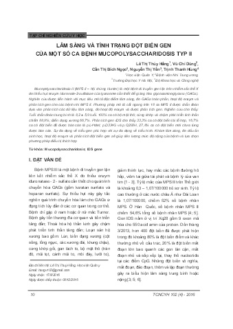 Lâm sàng và tình trạng đột biến gen của một số ca bệnh mucopolysaccharidosis typ II