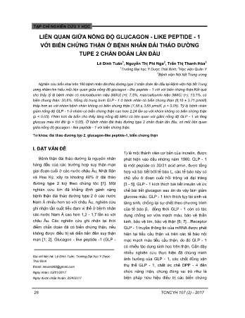 Liên quan giữa nồng độ glucagon - Like peptide - 1 với biến chứng thận ở bệnh nhàn đái tháo đường tupe 2 chẩn đoán lần đầu