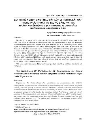 Lợi ích của chụp mạch máu cắt lớp vi tính đa lát cắt trong phẫu thuật tái tạo vú bằng vạt da nhánh xuyên động mạch thượng vị dưới sâu: Những kinh nghiệm ban đầu