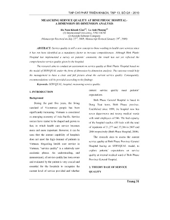 Measuring service quality at binh phuoc hospitala dimension - By - dimension analysis