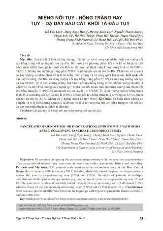 Miệng nối tụy - Hỗng tràng hay tụy – Dạ dày sau cắt khối tá đầu tụy