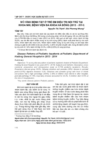 Mô hình bệnh tật ở trẻ em điều trị nội trú tại khoa nhi, bệnh viện đa khoa Hà Đông (2013 - 2014)