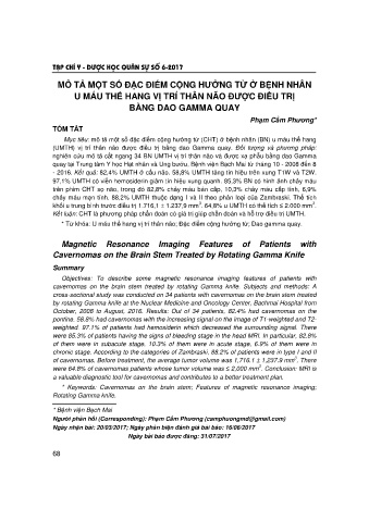 Mô tả một số đặc điểm cộng hưởng từ ở bệnh nhân u máu thể hang vị trí thân não được điều trị bằng dao gamma quay