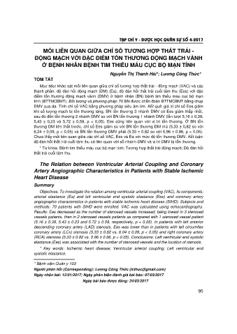 Mối liên quan giữa chỉ số tương hợp thất trái - động mạch với đặc điểm tổn thương động mạch vành ở bệnh nhân bệnh tim thiếu máu cục bộ mạn tính