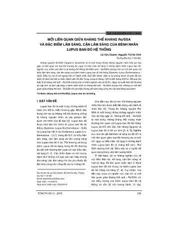 Mối liên quan giữa kháng thể kháng RO/SSAvà đặc điểm lâm sàng, cận lâm sàng của bệnh nhân lupus ban đỏ hệ thống