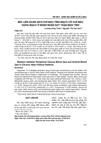 Mối liên quan giữa khí máu tĩnh mạch với khí máu động mạch ở bệnh nhân suy thận mạn tính