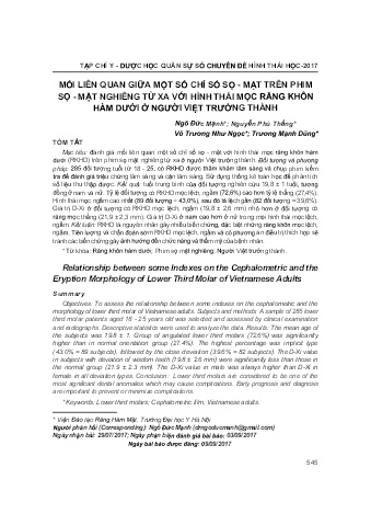 Mối liên quan giữa một số chỉ số sọ - Mặt trên phim sọ - Mặt nghiêng từ xa với hình thái mọc răng khôn hàm dưới ở người Việt trưởng thành