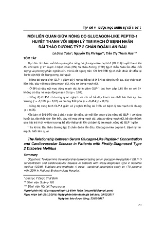 Mối liên quan giữa nồng độ glucagon - like peptid - 1 huyết thanh với bệnh lý tim mạch ở bệnh nhân đái tháo đường týp 2 chẩn đoán lần đầu