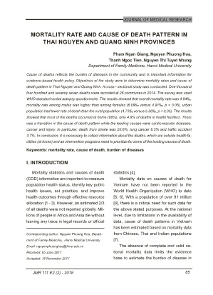 Mortality rate and cause of death pattern in Thai Nguyen and Quang Ninh provinces