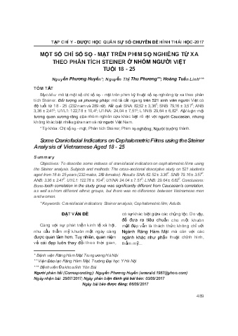 Một số chỉ số sọ - Mặt trên phim sọ nghiêng từ xa theo phân tích steiner ở nhóm người việt tuổi 18 - 25