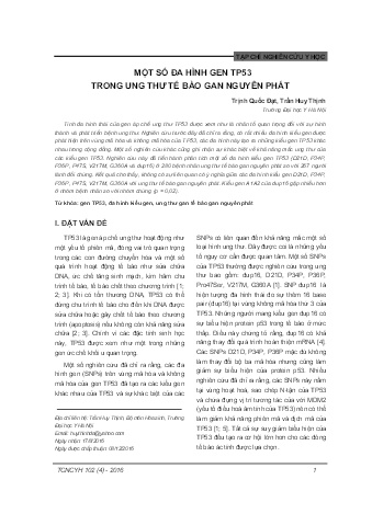 Một số đa hình gen TP53 trong ung thư tế bào gan nguyên phát