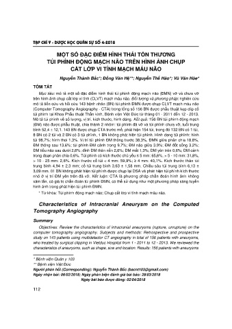 Một số đặc điểm hình thái tổn thương túi phình động mạch não trên hình ảnh chụp cắt lớp vi tính mạch máu não