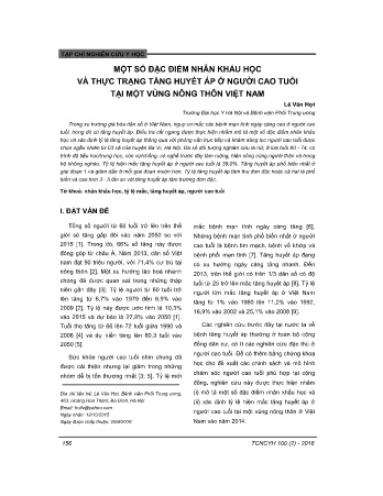Một số đặc điém nhân khẳu học và thực trạng tăng huyết áp ở người cao tuồi tại một vùng nông thôn Việt Nam