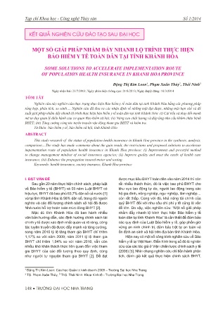 Một số giải pháp nhằm đẩy nhanh lộ trình thực hiện bảo hiểm y tế toàn dân tại tỉnh Khánh Hòa