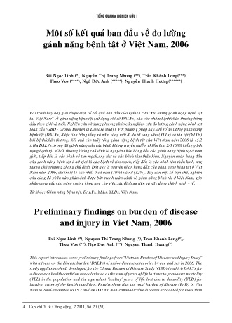 Một số kết quả ban đầu về đo lường gánh nặng bệnh tật ở Việt Nam, 2006