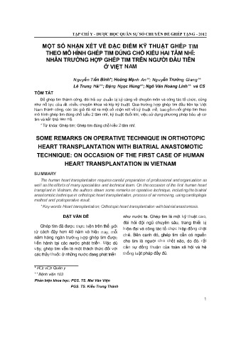 Một số nhận xét về đặc điểm kỹ thuật ghép tim theo mô hình ghép tim đúng chỗ kiểu hai tâm nhĩ: Nhân trường hợp ghép tim trên người đầu tiên ở Việt Nam