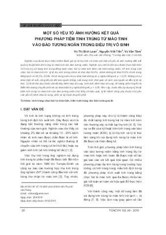 Một số yếu tố ảnh hưởng kết quả phương pháp tiêm tinh trùng từ mào tinh vào bào tương noãn trong điều trị vô sinh