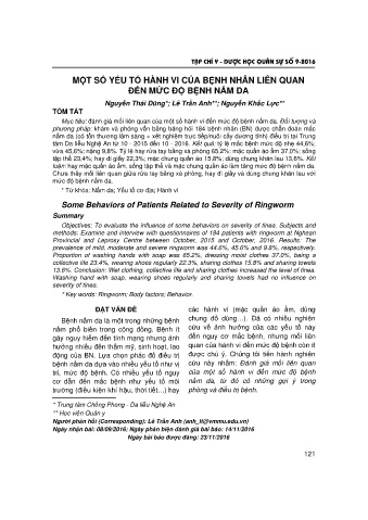 Một số yếu tố hành vi của bệnh nhân liên quan đến mức độ bệnh nấm da