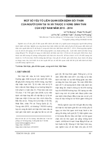 Một số yếu tố liên quan đến bệnh sỏi thận của người dân tại 16 xã thuộc 8 vùng sinh thái của Việt Nam năm 2013 - 2014