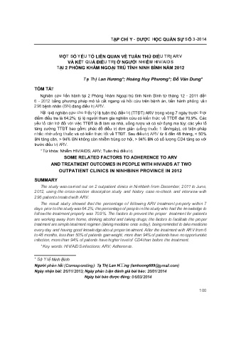 Một số yếu tố liên quan về tuân thủ điều trị arv và kết quả điều trị ở người nhiễm HIV/AIDS tại 2 phòng khám ngoại trú tỉnh Ninh Bình năm 2012