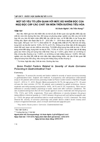 Một số yếu tố liên quan với mức độ nhiễm độc của ngộ độc cấp các chất ăn mõn trên đường tiêu hóa