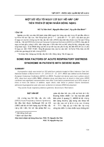 Một số yếu tố nguy cơ suy hô hấp cấp tiến triển ở bệnh nhân bỏng nặng