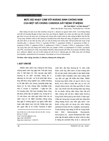 Mức độ nhạy cảm với kháng sinh chống nấm của một số chủng Candida gây bệnh ở miệng