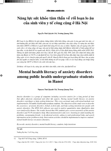 Năng lực sức khỏe tâm thần về rối loạn lo âu của sinh viên y tế công cộng ở Hà Nội