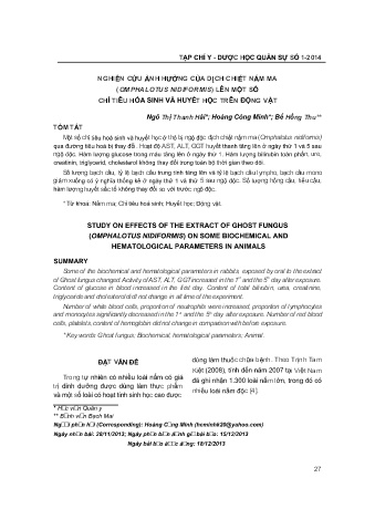 Nghiên cứu ảnh hưởng của dịch chiết nấm ma (omphalotus nidiformis) lên một số chỉ tiêu hóa sinh và huyết học trên động vật
