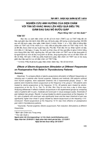 Nghiên cứu ảnh hưởng của điện châm với tần số khác nhau lên hiệu quả điều trị giảm đau sau mổ bướu giáp