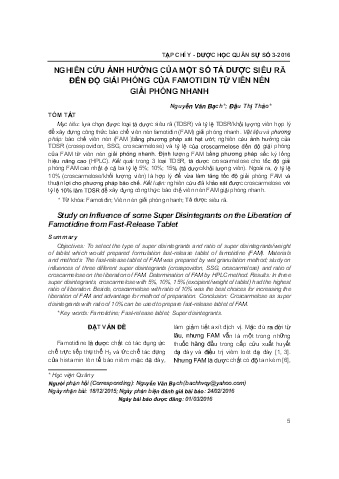 Nghiên cứu ảnh hưởng của một số tá dược siêu rã đến độ giải phóng của famotidin từ viên nén giải phóng nhanh