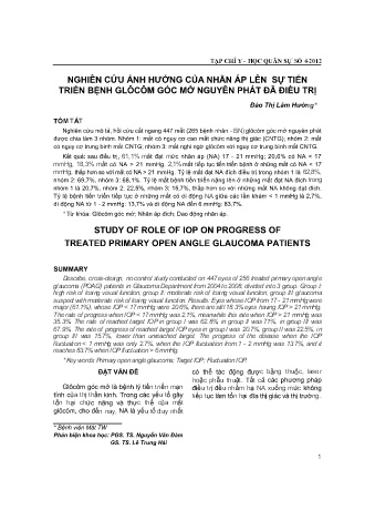 Nghiên cứu ảnh hưởng của nhãn áp lên sự tiến triển bệnh glôcôm góc mở nguyên phát đã điều trị