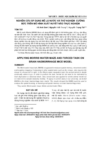 Nghiên cứu áp dụng mê lọ nước và thử nghiệm cưỡng bức trên mô hình xuất huyết não thực nghiệm