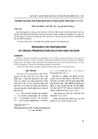 Nghiên cứu bào chế dung dịch rửa và bảo quản tạng Vina - Celsior