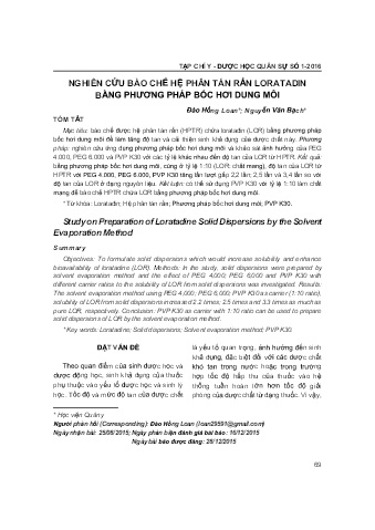 Nghiên cứu bào chế hệ phân tán rắn loratadin bằng phương pháp bốc hơi dung môi