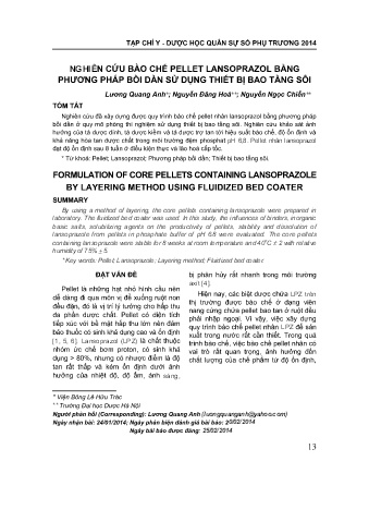 Nghiên cứu bào chế pellet lansoprazol bằng phương pháp bồi dần sử dụng thiết bị bao tầng sôi