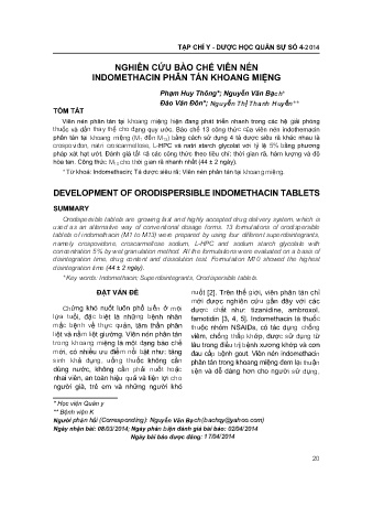 Nghiên cứu bào chế viên nén indomethacin phân tán khoang miệng
