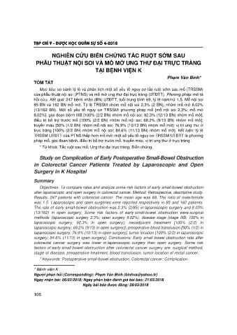 Nghiên cứu biến chứng tắc ruột sớm sau phẫu thuật nội soi và mổ mở ung thư đại trực tràng tại bệnh viện K