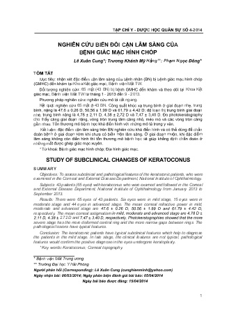 Nghiên cứu biến đổi cận lâm sàng của bệnh giác mạc hình chóp