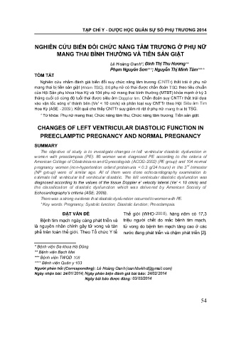 Nghiên cứu biến đổi chức năng tâm trương ở phụ nữ mang thai bình thường và tiền sản giật