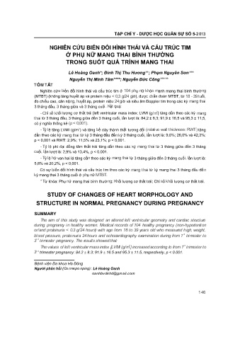 Nghiên cứu biến đổi hình thái và cấu trúc tim ở phụ nữ mang thai bình thường trong suốt quá trình mang thai