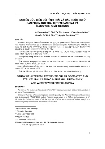 Nghiên cứu biến đổi hình thái và cấu trúc tim ở sản phụ mang thai bị tiền sản giật và mang thai bình thường