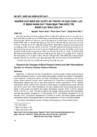 Nghiên cứu biến đổi huyết áp trước và sau cuộc lọc ở bệnh nhân suy thận mạn tính điều trị bằng lọc máu chu kỳ